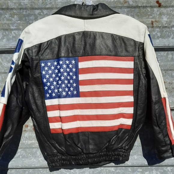 VINTAGE 90's USA Flag Leather Motorbike Jacket (unisex) - Picture 17 of 17